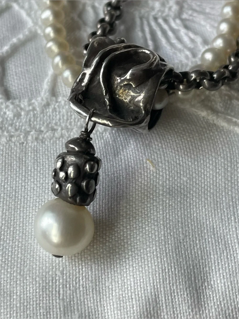 Vintage sterling silver chain & pearl necklace - Picture 4 of 7